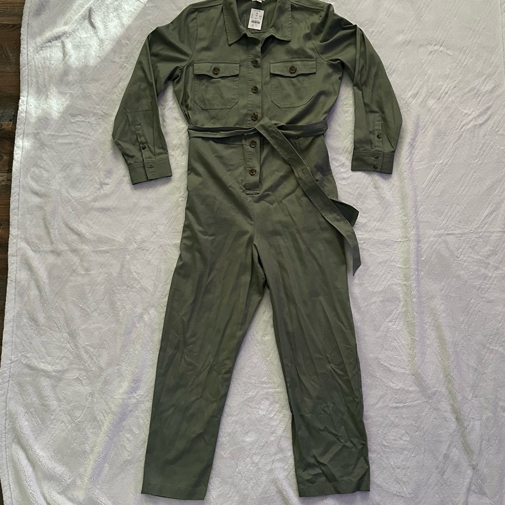J. Crew Sage Green Belted Jumpsuit